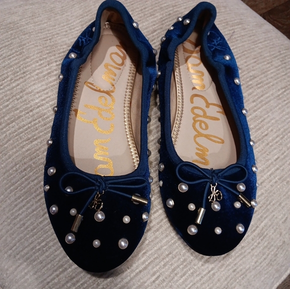 Sam Edelman Blue Polka Dot Flats Size 3 - Picture 2 of 5